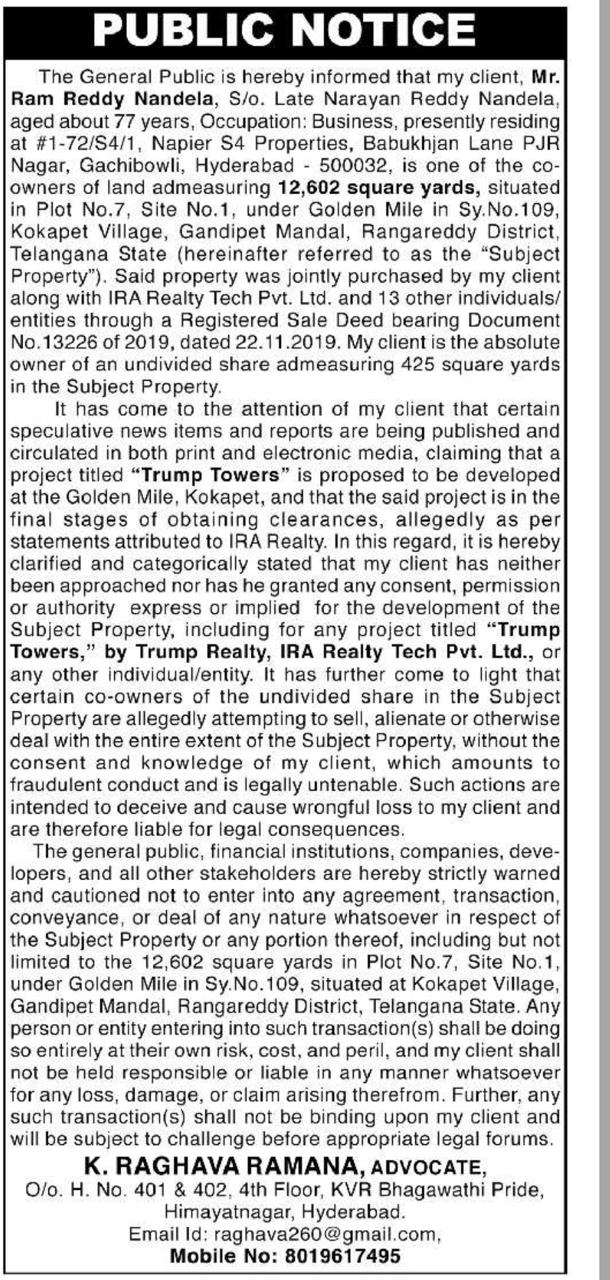 Dispute Clouds Proposed Trump Towers Project in Hyderabad: Landowner Issues Legal Notice