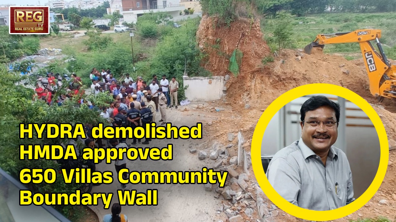 HYDRA demolished HMDA approved 650 Villas Community Boundary Wall in Bachupally